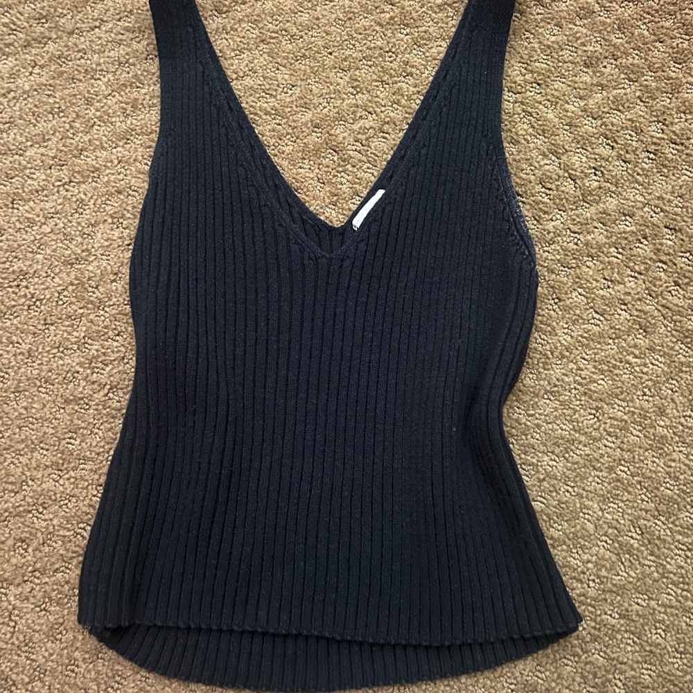 Black Ribbed Knit Women's TopBlack Ribbed Tank Top S/M